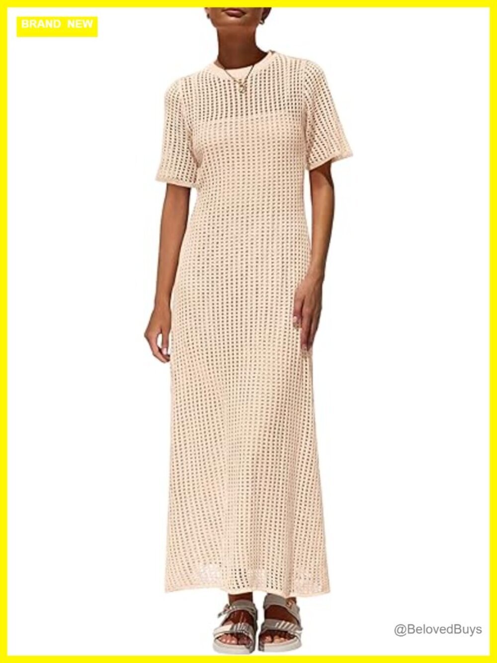 Eyelet Maxi Cover Up Dress with Slip - Short Sleeve Hollow Out Beach Vacation